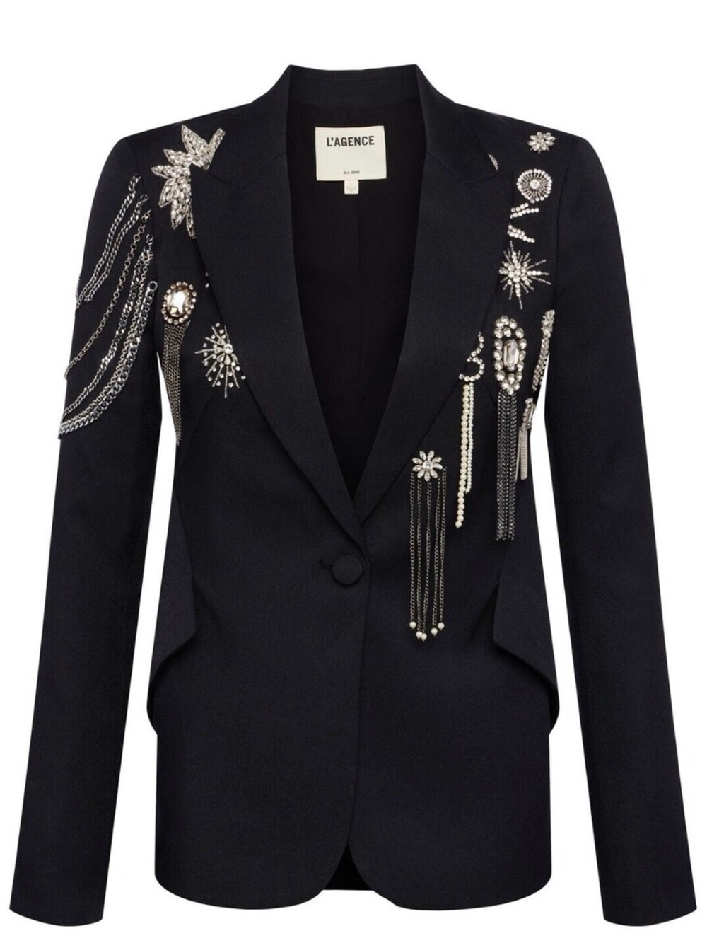 L'AGENCE Black Crystal-Embellished Single-Button Blazer